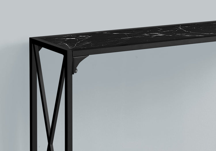 I 2126 Table D'appoint, Console, Entrée, Étroit, Sofa, Salon, Chambre À Coucher, Métal, Stratifié, D'aspect Marbre Noir, Contemporain, Moderne - Simple Boutique