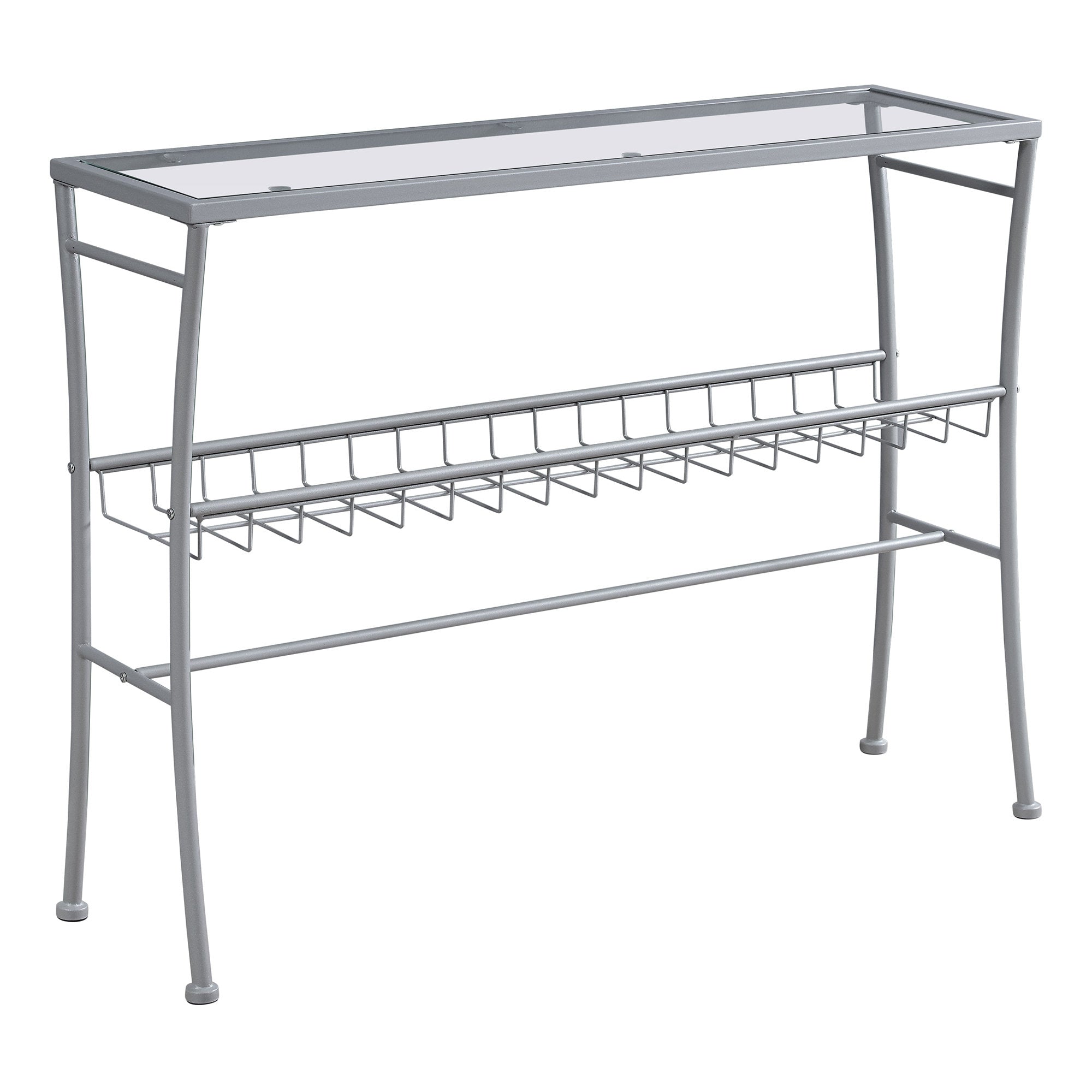 I 2128 Table D'appoint, Console, Entrée, Étroit, Sofa, Salon, Chambre À Coucher, Métal, Verre Trempé, Argent, Dégager, Contemporain, Moderne - Simple Boutique