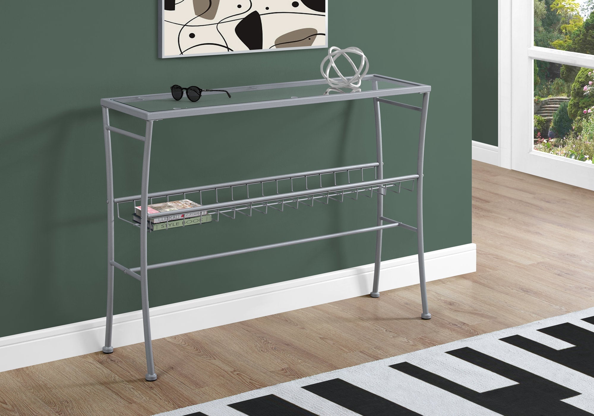 I 2128 Table D'appoint, Console, Entrée, Étroit, Sofa, Salon, Chambre À Coucher, Métal, Verre Trempé, Argent, Dégager, Contemporain, Moderne - Simple Boutique