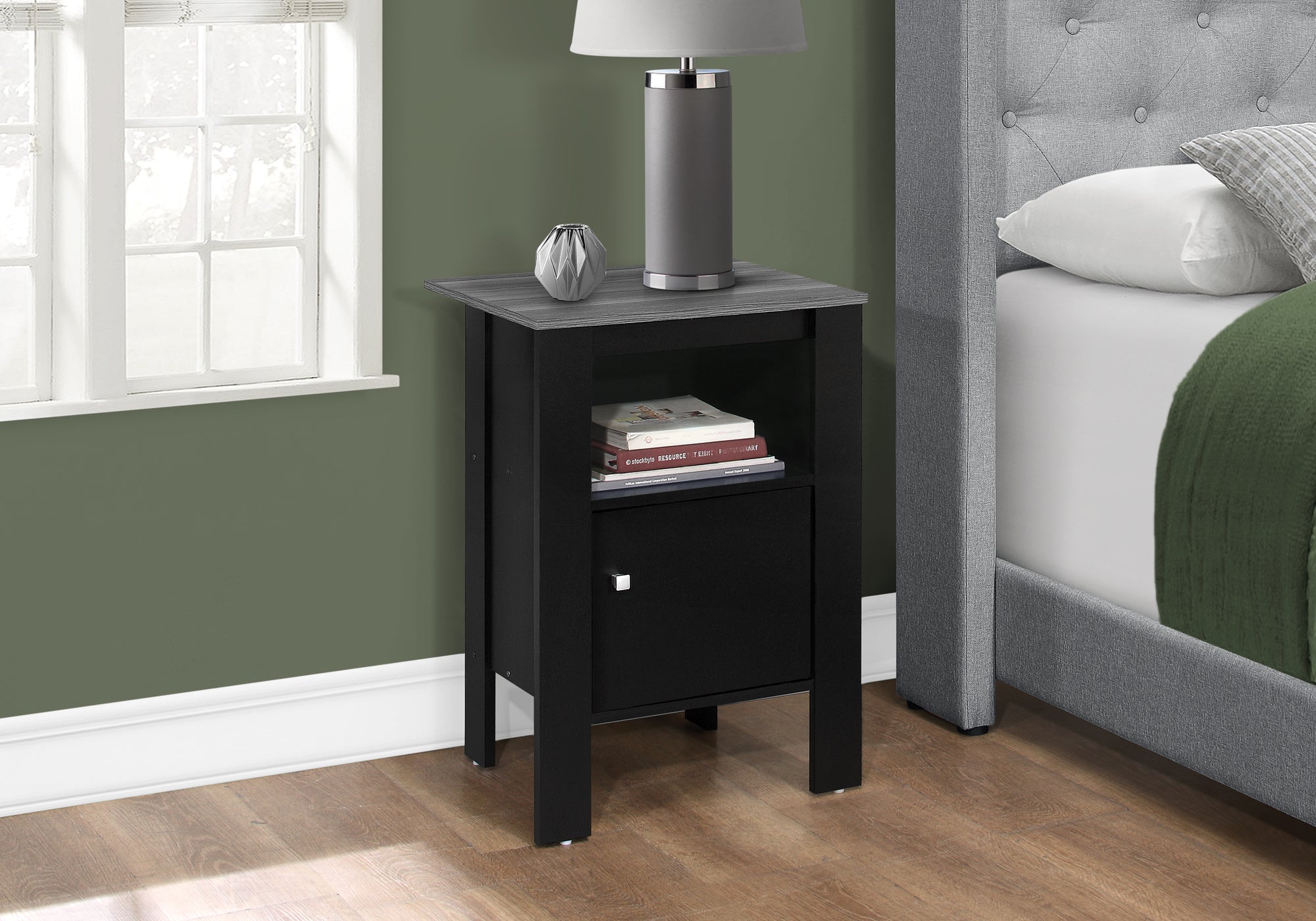 I 2134 Table D'appoint, Côté, Bout, Table De Nuit, Lampe, Rangement, Salon, Chambre À Coucher, Stratifié, Noir, Gris, Transitionnel - Simple Boutique