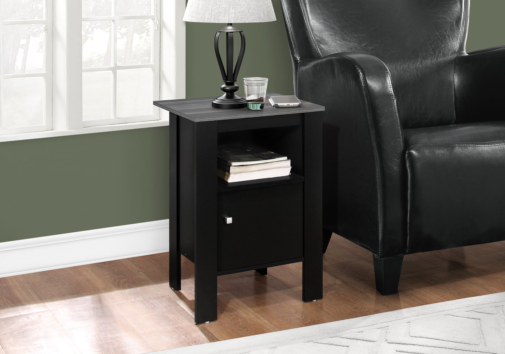 I 2134 Table D'appoint, Côté, Bout, Table De Nuit, Lampe, Rangement, Salon, Chambre À Coucher, Stratifié, Noir, Gris, Transitionnel - Simple Boutique