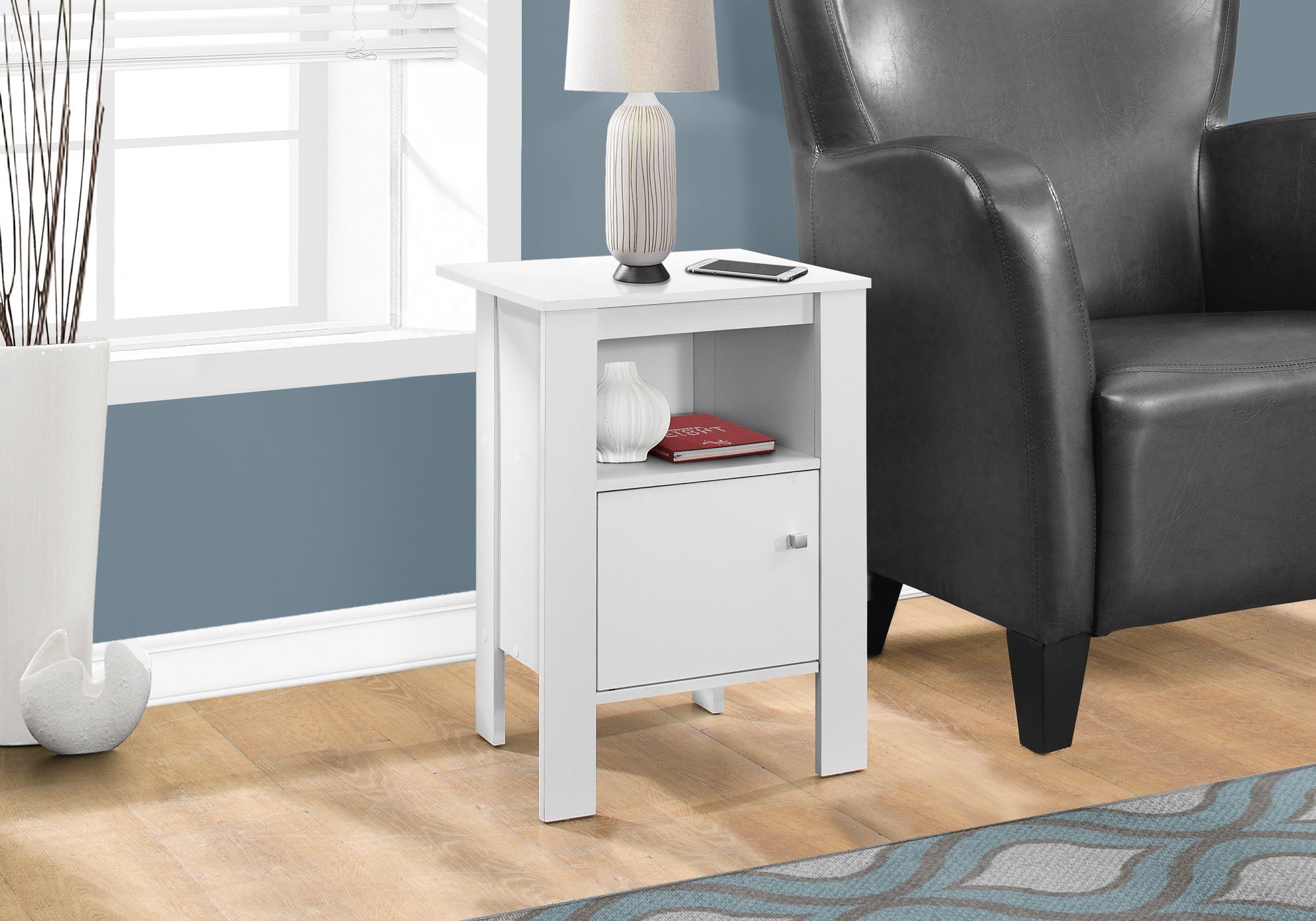 I 2137 Table D'appoint, Côté, Bout, Table De Nuit, Lampe, Rangement, Salon, Chambre À Coucher, Stratifié, Blanc, Transitionnel - Simple Boutique