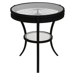 I 2140 Table D'appoint, Côté, Bout, Table De Nuit, Lampe, Rond, Salon, Chambre À Coucher, Métal, Verre Trempé, Noir, Dégager, Transitionnel - Simple Boutique