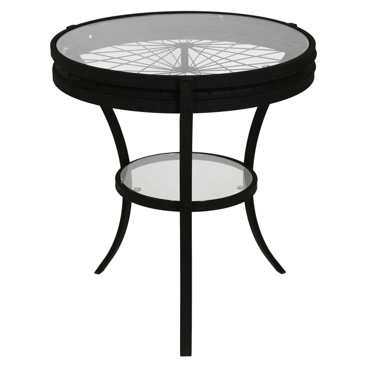 I 2140 Table D'appoint, Côté, Bout, Table De Nuit, Lampe, Rond, Salon, Chambre À Coucher, Métal, Verre Trempé, Noir, Dégager, Transitionnel - Simple Boutique