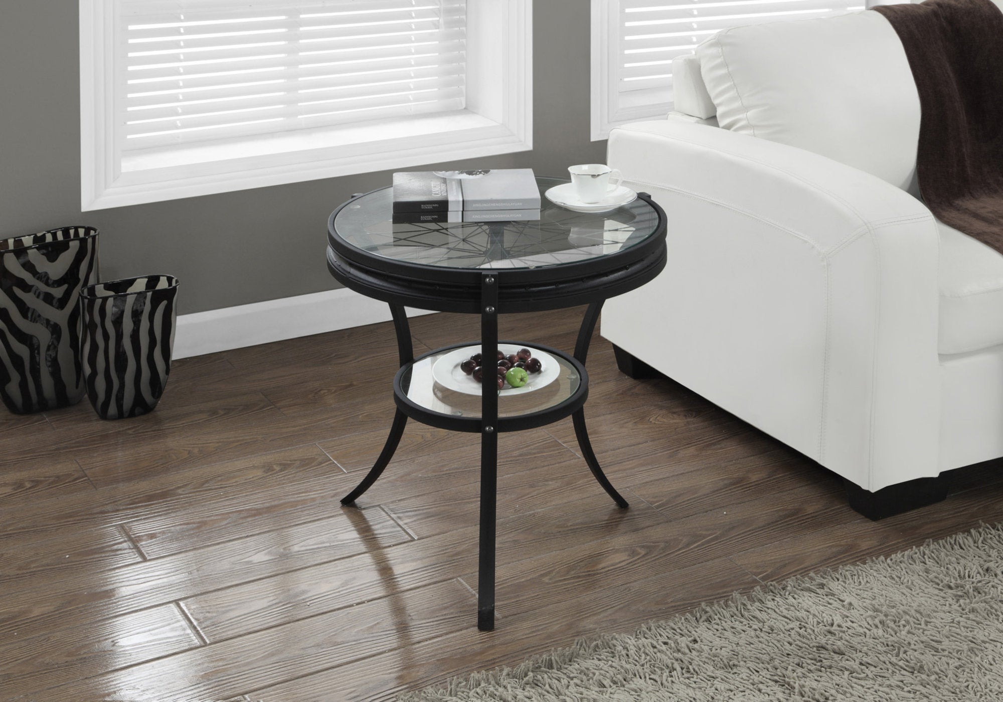 I 2140 Table D'appoint, Côté, Bout, Table De Nuit, Lampe, Rond, Salon, Chambre À Coucher, Métal, Verre Trempé, Noir, Dégager, Transitionnel - Simple Boutique
