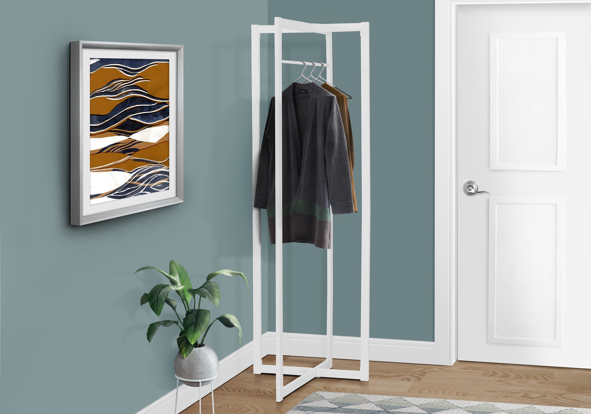 I 2151 Patère, Portemanteau, Sur Pied, Barre De Suspension, Entrée, 72"h, Chambre À Coucher, Métal, Blanc, Contemporain, Moderne - Simple Boutique