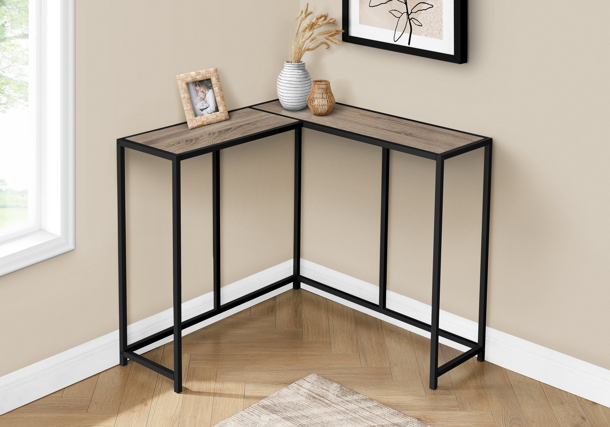 I 2155 Table D'appoint, Console, Entrée, Étroit, Coin, Salon, Chambre À Coucher, Métal, Stratifié, Brun, Noir, Contemporain, Moderne - Simple Boutique