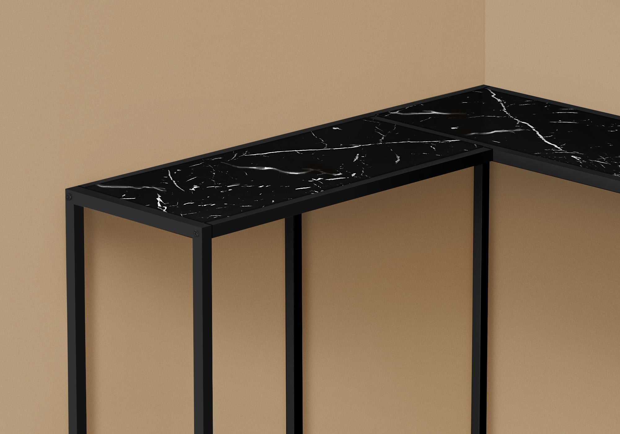 I 2158 Table D'appoint, Console, Entrée, Étroit, Coin, Salon, Chambre À Coucher, Métal, Stratifié, D'aspect Marbre Noir, Contemporain, Moderne - Simple Boutique