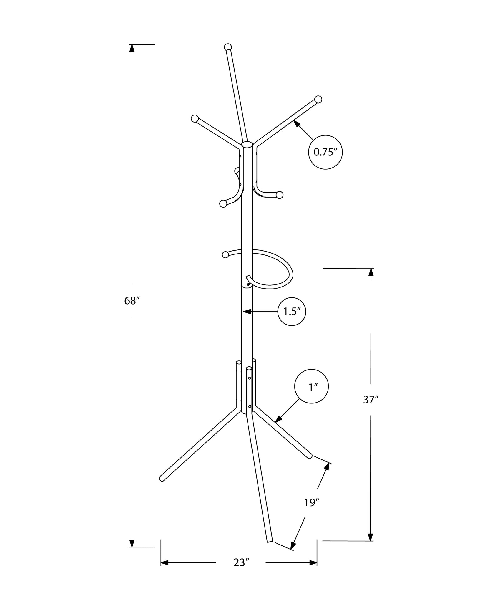 I 2163 Patère, Portemanteau, Sur Pied, Barre De Suspension, 6 Crochets, Entrée, 68"h, Chambre À Coucher, Métal, Gris, Contemporain, Moderne - Simple Boutique