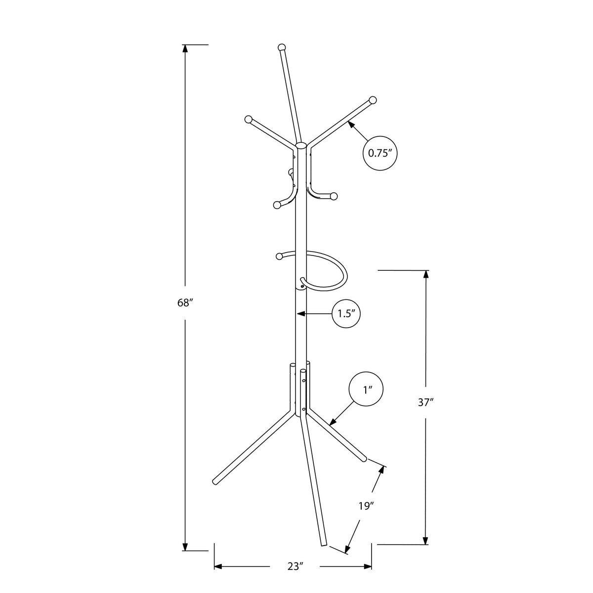 Monarch Specialties I 2163 Patère, Portemanteau, Sur Pied, Barre De Suspension, 6 Crochets, Entrée, 68"h, Chambre À Coucher, Métal, Gris, Contemporain, Moderne - Simple Boutique