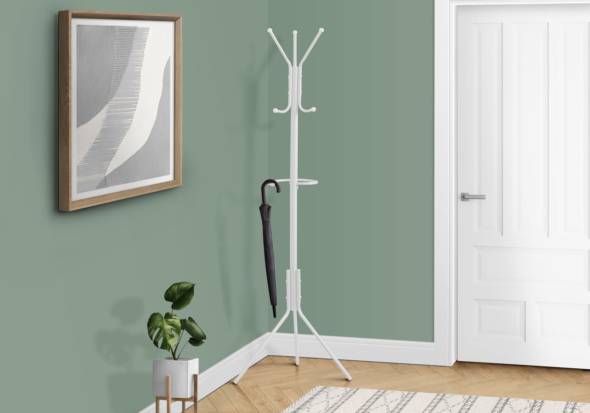I 2164 Patère, Portemanteau, Sur Pied, Barre De Suspension, 6 Crochets, Entrée, 68"h, Chambre À Coucher, Métal, Blanc, Contemporain, Moderne - Simple Boutique