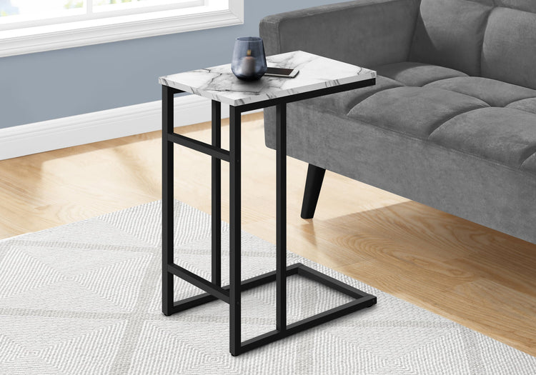 I 2173 Table D'appoint, En Forme De C, Bout, Côté, Collation, Salon, Chambre À Coucher, Métal, Stratifié, Aspect Marbre Blanc, Noir, Contemporain, Moderne - Simple Boutique