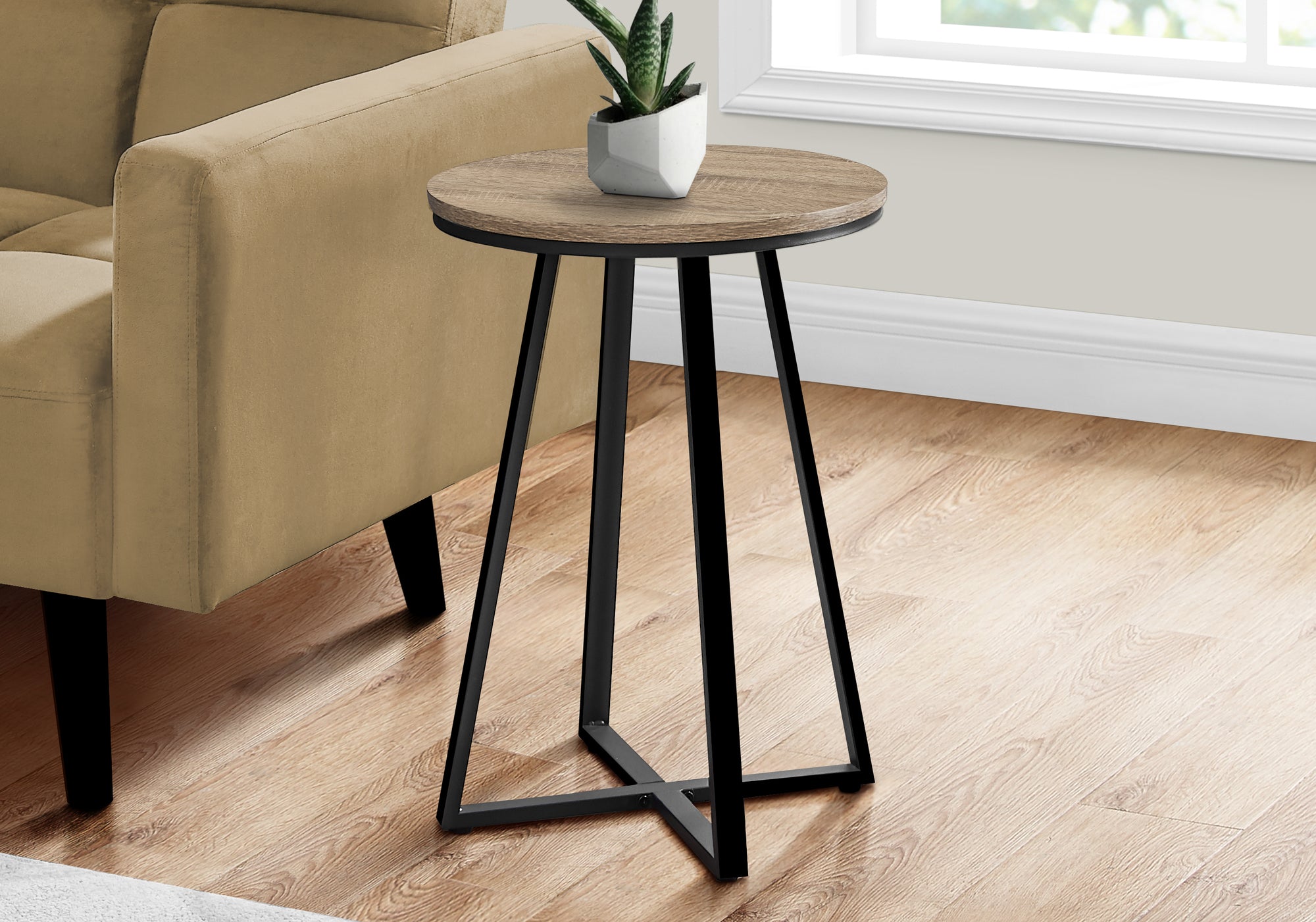 I 2177 Table D'appoint, Côté, Rond, Bout, Table De Nuit, Lampe, Salon, Chambre À Coucher, Métal, Stratifié, Brun, Noir, Contemporain, Moderne - Simple Boutique