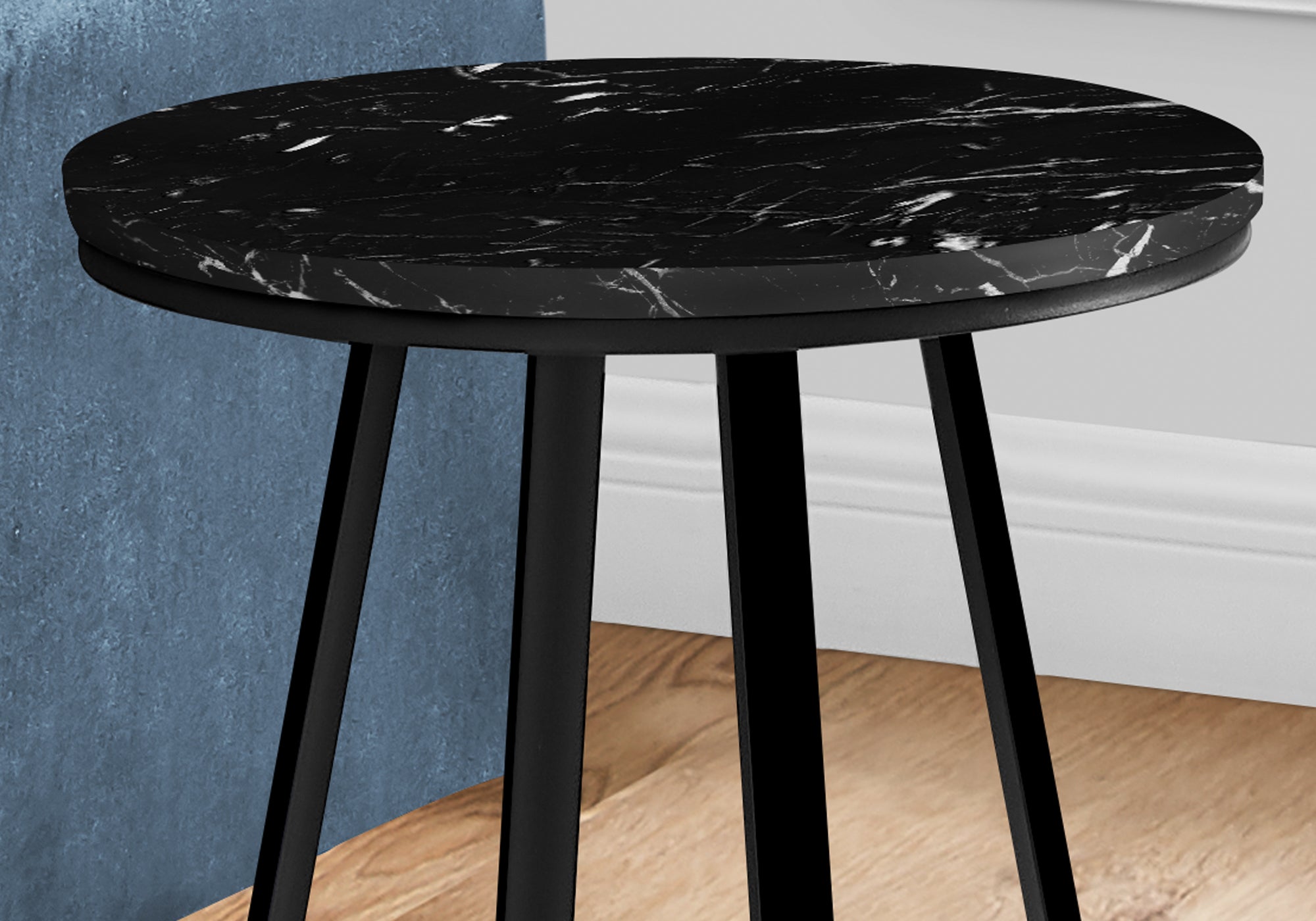 I 2179 Table D'appoint, Côté, Rond, Bout, Table De Nuit, Lampe, Salon, Chambre À Coucher, Métal, Stratifié, D'aspect Marbre Noir, Contemporain, Moderne - Simple Boutique