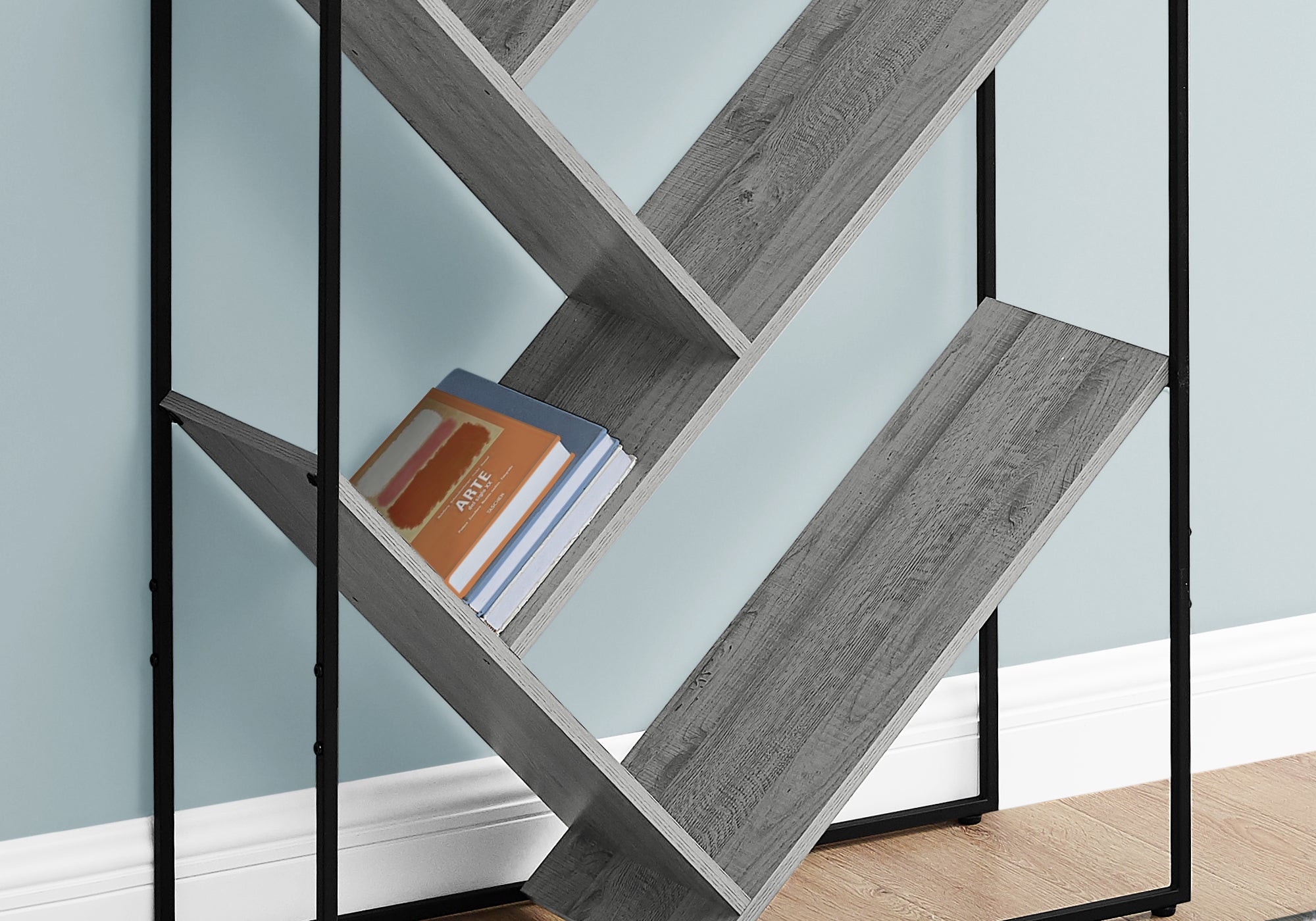 I 2200 Étagère À Livres, Étagère, Étagère, 3 Niveaux, 60"h, Bureau, Chambre À Coucher, Métal, Stratifié, Gris, Noir, Contemporain, Moderne - Simple Boutique