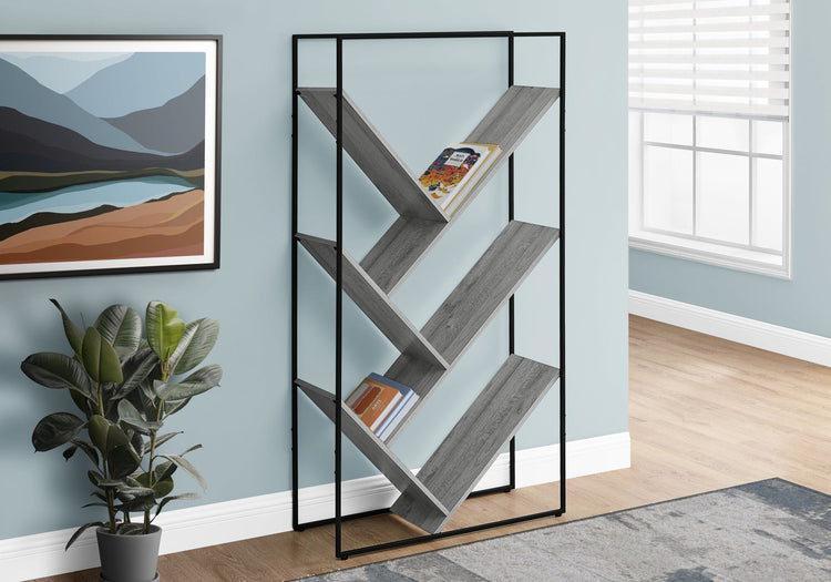 I 2200 Étagère À Livres, Étagère, Étagère, 3 Niveaux, 60"h, Bureau, Chambre À Coucher, Métal, Stratifié, Gris, Noir, Contemporain, Moderne - Simple Boutique