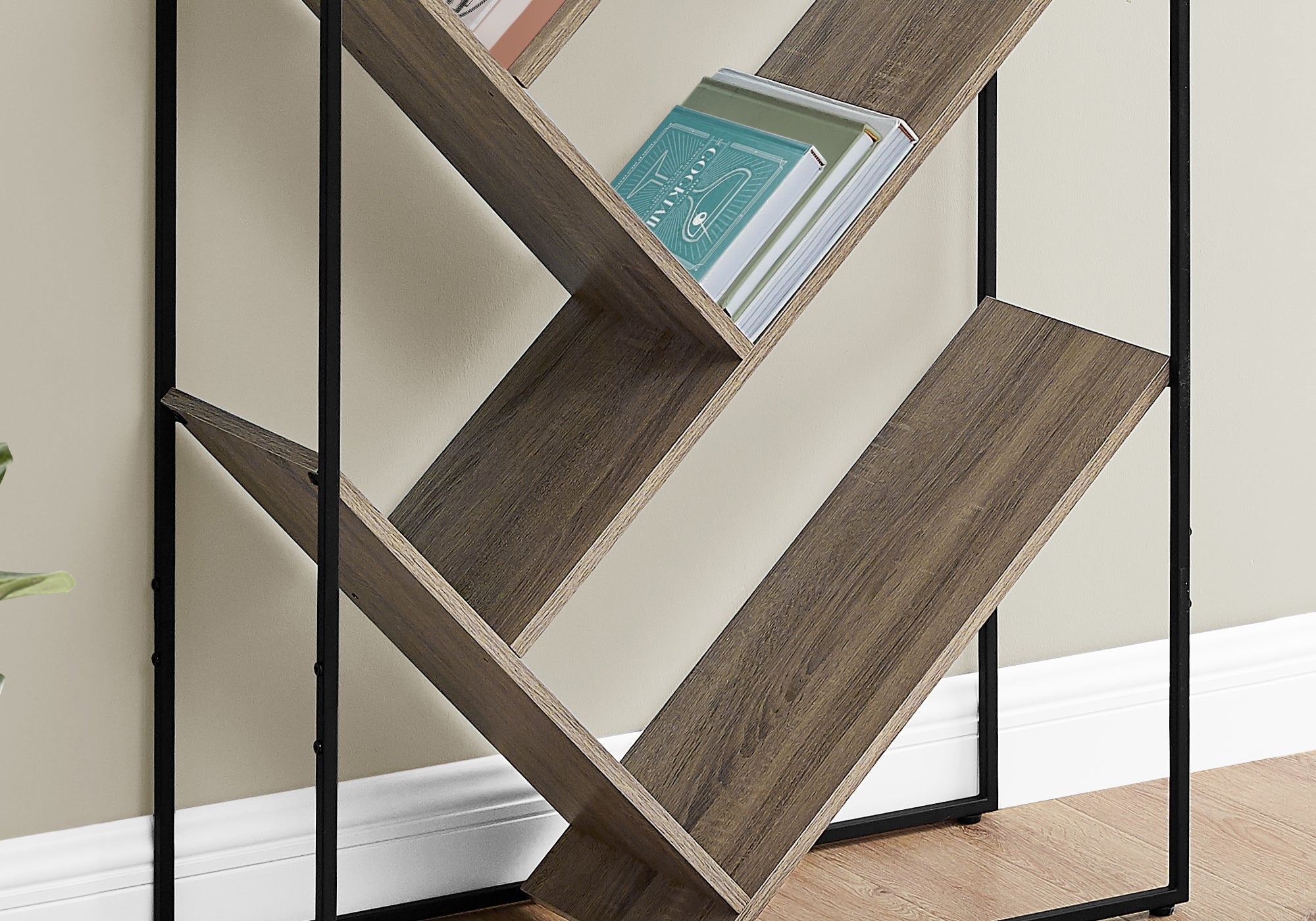I 2201 Étagère À Livres, Étagère, Étagère, 3 Niveaux, 60"h, Bureau, Chambre À Coucher, Métal, Stratifié, Brun, Noir, Contemporain, Moderne - Simple Boutique