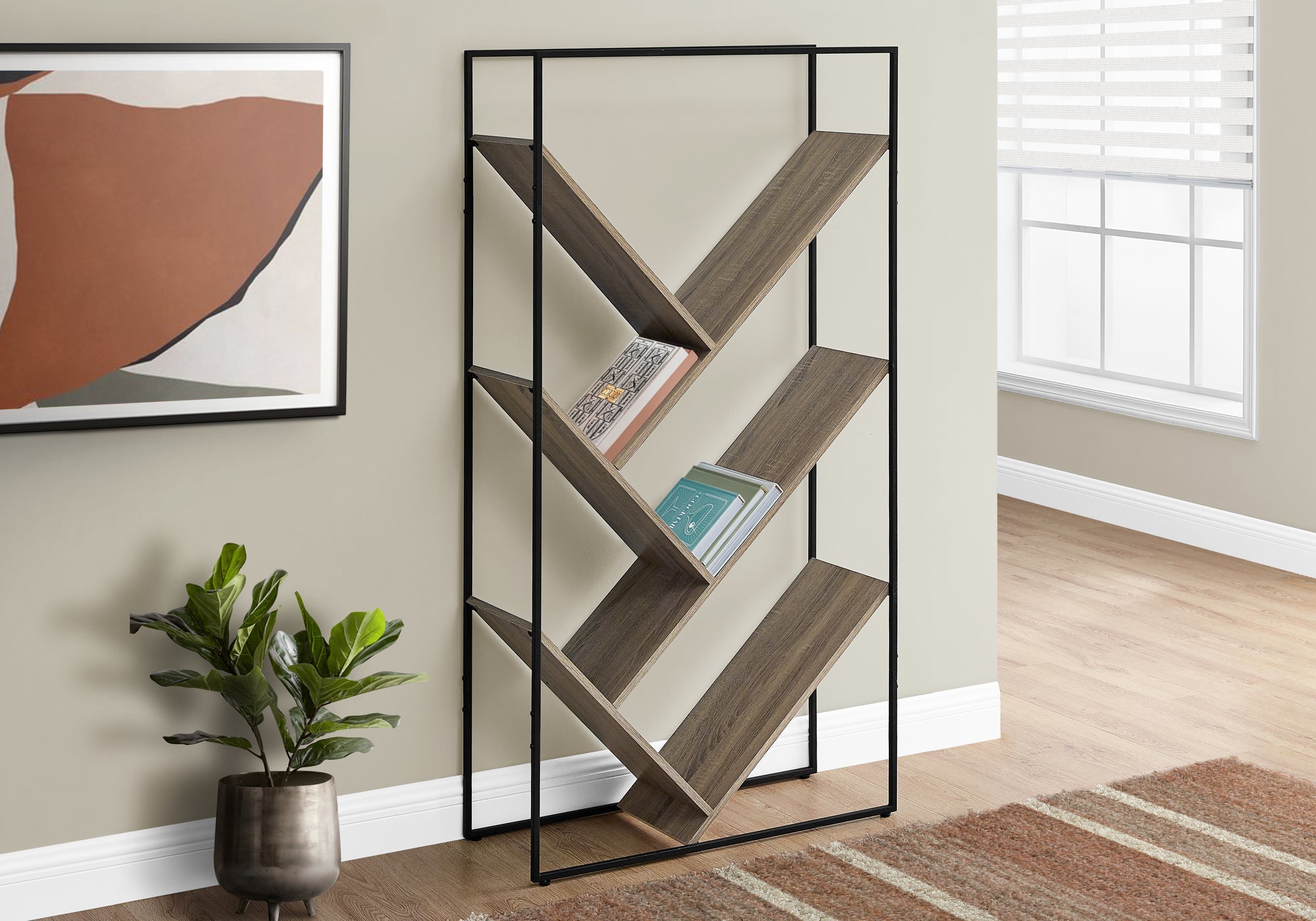 I 2201 Étagère À Livres, Étagère, Étagère, 3 Niveaux, 60"h, Bureau, Chambre À Coucher, Métal, Stratifié, Brun, Noir, Contemporain, Moderne - Simple Boutique