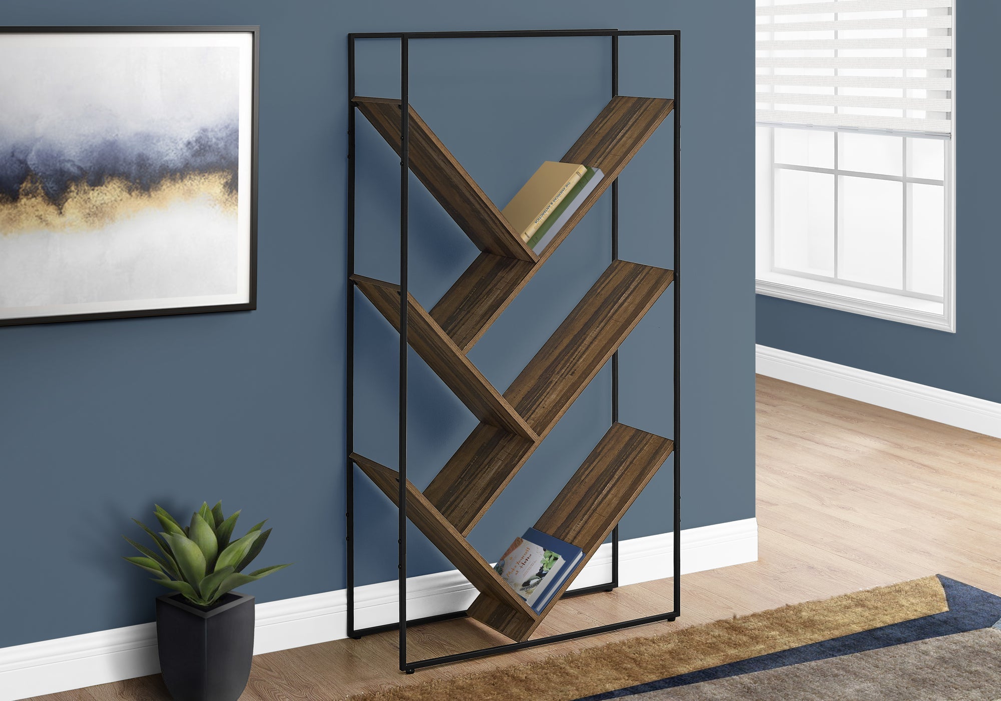 I 2202 Étagère À Livres, Étagère, Étagère, 3 Niveaux, 60"h, Bureau, Chambre À Coucher, Métal, Stratifié, Noir, Brun, Contemporain, Moderne - Simple Boutique