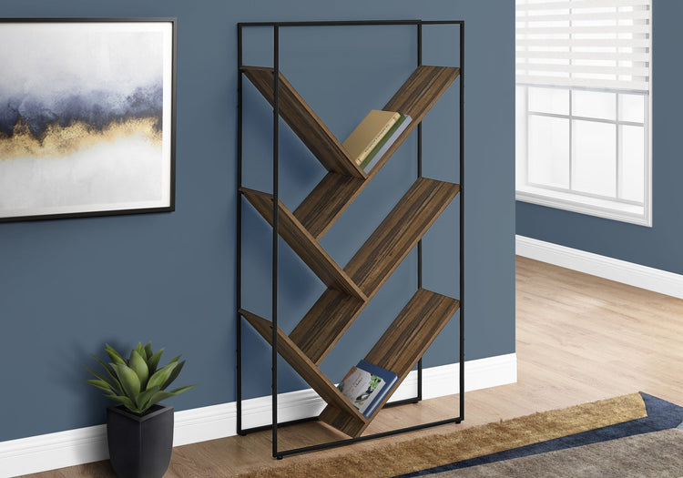 I 2202 Étagère À Livres, Étagère, Étagère, 3 Niveaux, 60"h, Bureau, Chambre À Coucher, Métal, Stratifié, Noir, Brun, Contemporain, Moderne - Simple Boutique