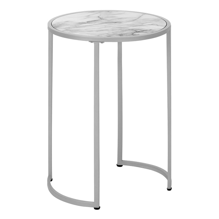 I 2205 Table D'appoint, Côté, Rond, Bout, Table De Nuit, Lampe, Salon, Chambre À Coucher, Métal, Stratifié, Aspect Marbre Blanc, Gris, Contemporain, Moderne - Simple Boutique