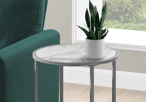I 2205 Table D'appoint, Côté, Rond, Bout, Table De Nuit, Lampe, Salon, Chambre À Coucher, Métal, Stratifié, Aspect Marbre Blanc, Gris, Contemporain, Moderne - Simple Boutique