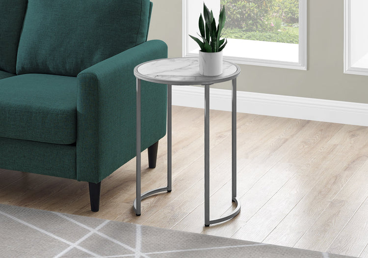I 2205 Table D'appoint, Côté, Rond, Bout, Table De Nuit, Lampe, Salon, Chambre À Coucher, Métal, Stratifié, Aspect Marbre Blanc, Gris, Contemporain, Moderne - Simple Boutique