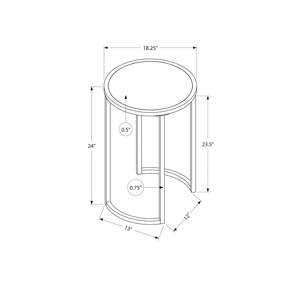 I 2206 Table D'appoint, Côté, Rond, Bout, Table De Nuit, Lampe, Salon, Chambre À Coucher, Métal, Stratifié, Gris, Noir, Contemporain, Moderne - Simple Boutique