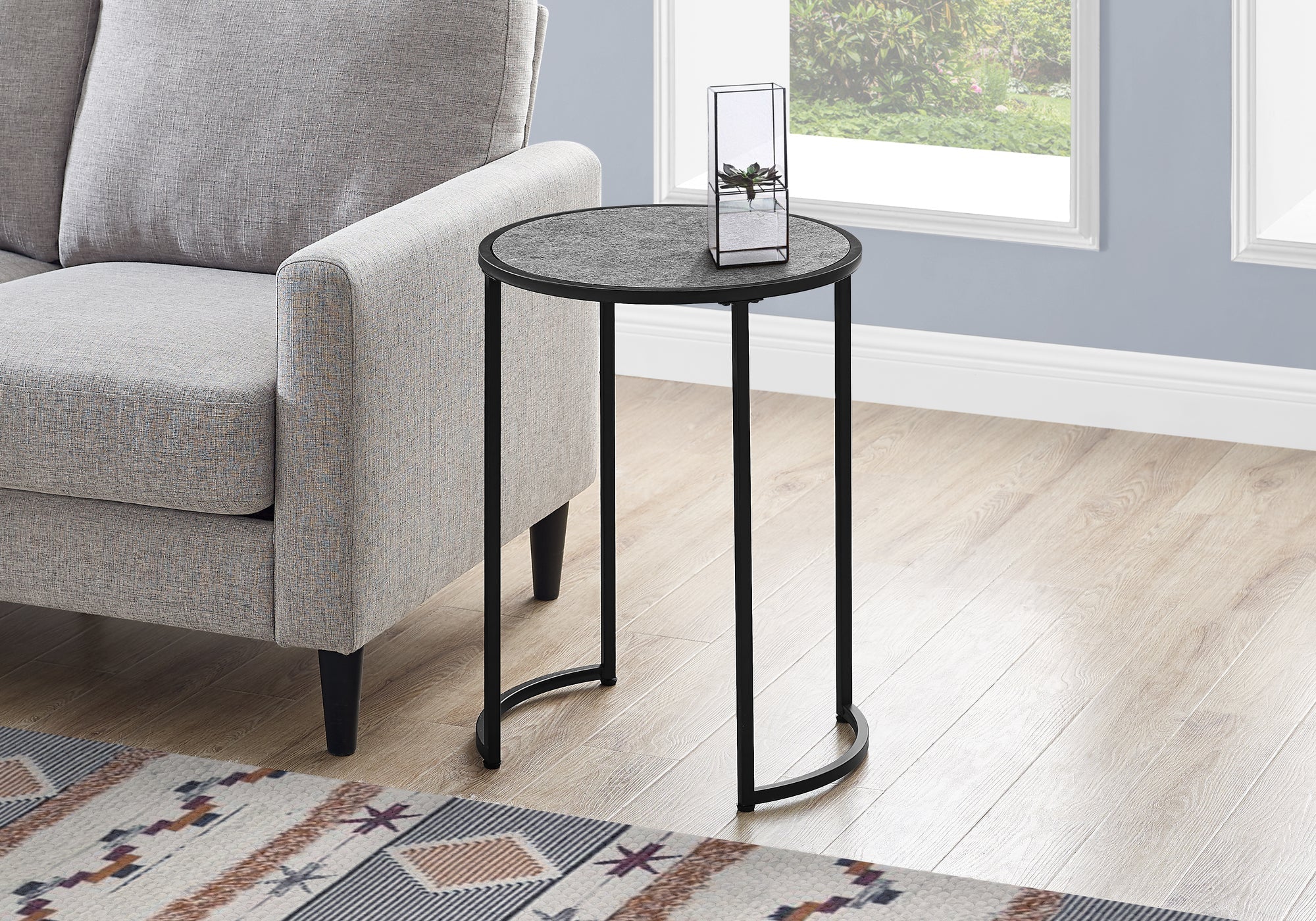 I 2206 Table D'appoint, Côté, Rond, Bout, Table De Nuit, Lampe, Salon, Chambre À Coucher, Métal, Stratifié, Gris, Noir, Contemporain, Moderne - Simple Boutique
