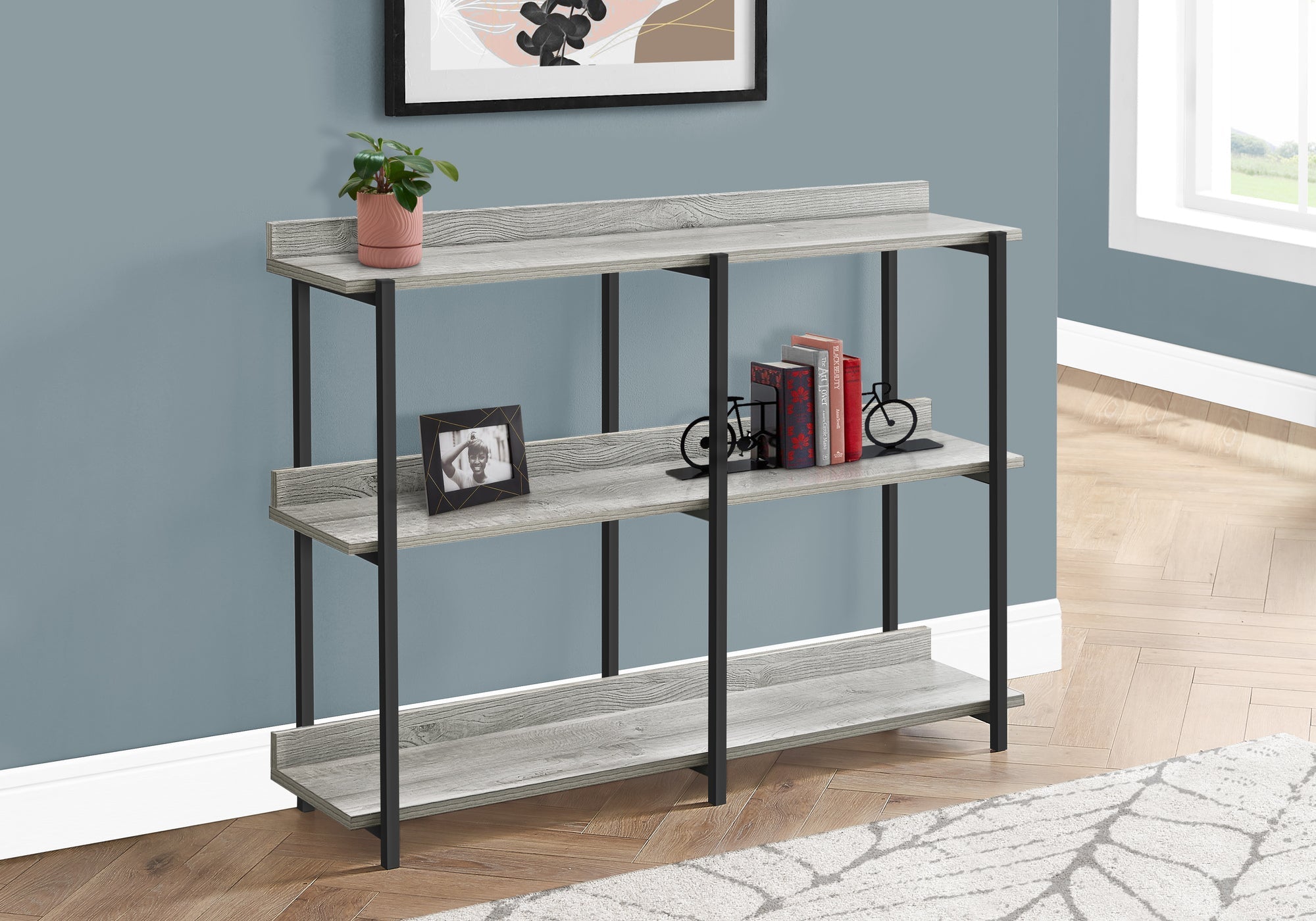 I 2217 Table D'appoint, Console, Entrée, Étroit, Sofa, Salon, Chambre À Coucher, Métal, Stratifié, Gris, Noir, Contemporain, Moderne - Simple Boutique