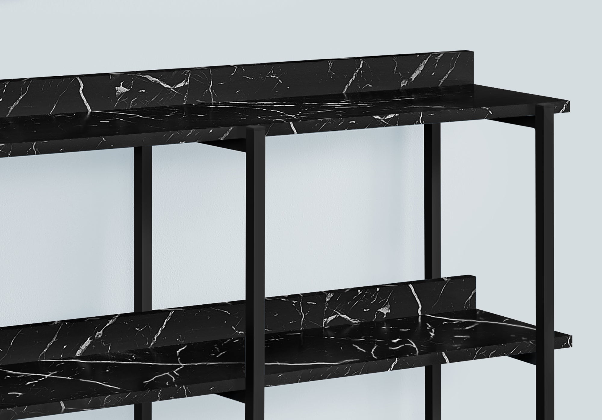 I 2220 Table D'appoint, Console, Entrée, Étroit, Sofa, Salon, Chambre À Coucher, Métal, Stratifié, D'aspect Marbre Noir, Contemporain, Moderne - Simple Boutique