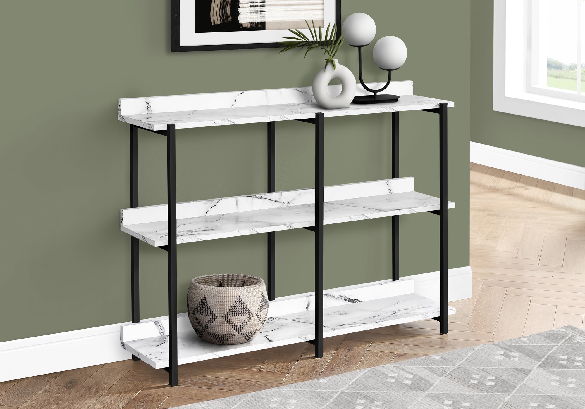 I 2221 Table D'appoint, Console, Entrée, Étroit, Sofa, Salon, Chambre À Coucher, Métal, Stratifié, Blanc, Noir, Contemporain, Moderne - Simple Boutique