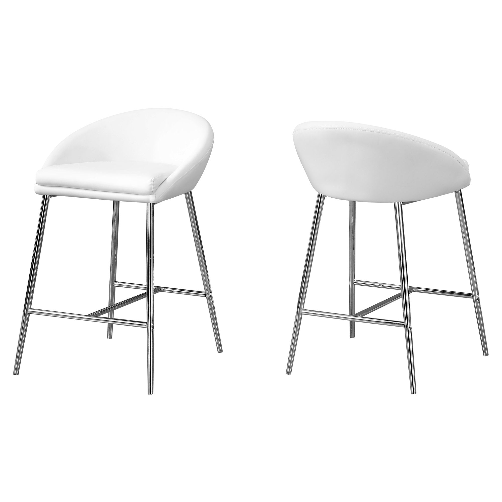 I 2296 Tabouret De Bar, Lot De 2, Hauteur Du Comptoir, Cuisine, Métal, Pu D'aspect Cuir, Blanc, Chrome, Contemporain, Moderne - Simple Boutique