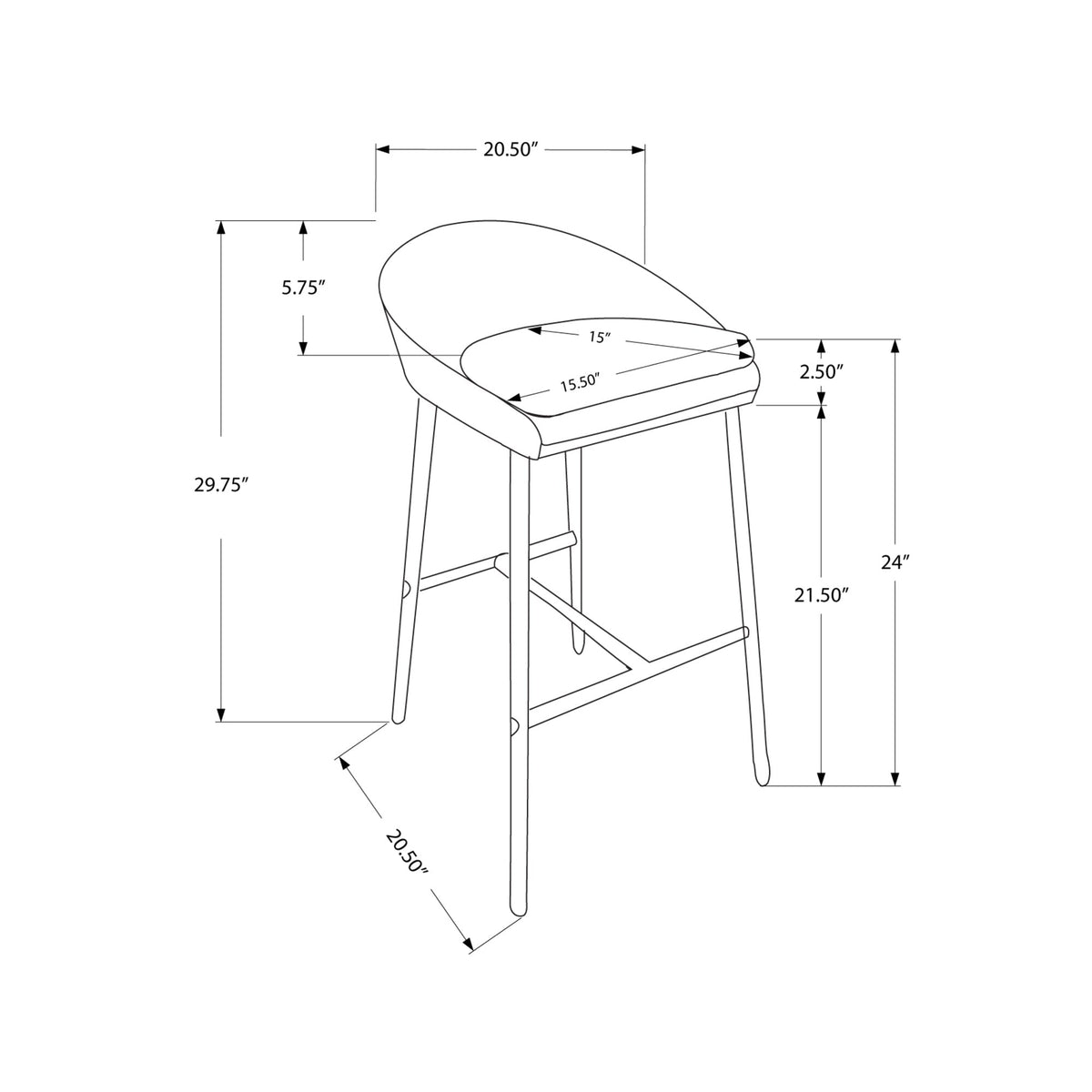 Monarch Specialties I 2296 Tabouret De Bar, Lot De 2, Hauteur Du Comptoir, Cuisine, Métal, Pu D'aspect Cuir, Blanc, Chrome, Contemporain, Moderne - Simple Boutique