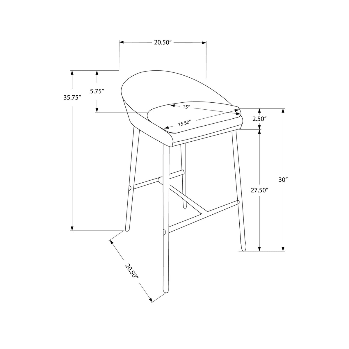 Monarch Specialties I 2299 Tabouret De Bar, Lot De 2, Hauteur Bar, Métal, En Tissu, Gris, Chrome, Contemporain, Moderne - Simple Boutique