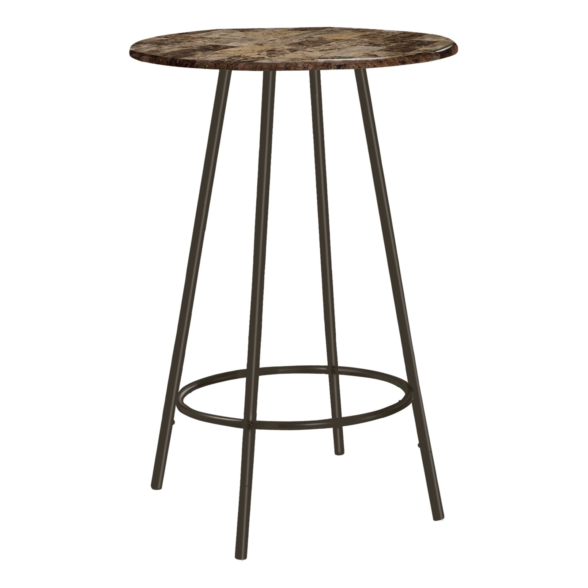 I 2310 Bar Maison, Table De Bar, Hauteur Bar, Pub, 30" Rond, Petit, Cuisine, Métal, Stratifié, D'aspect Marbre Brun, Contemporain, Moderne - Simple Boutique