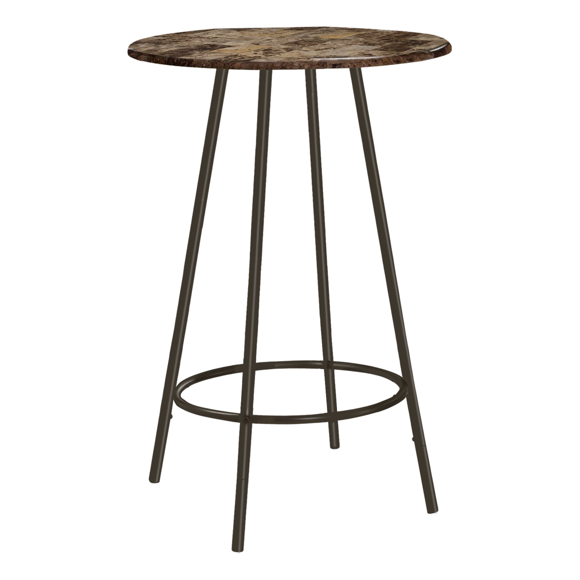 I 2310 Bar Maison, Table De Bar, Hauteur Bar, Pub, 30" Rond, Petit, Cuisine, Métal, Stratifié, D'aspect Marbre Brun, Contemporain, Moderne - Simple Boutique
