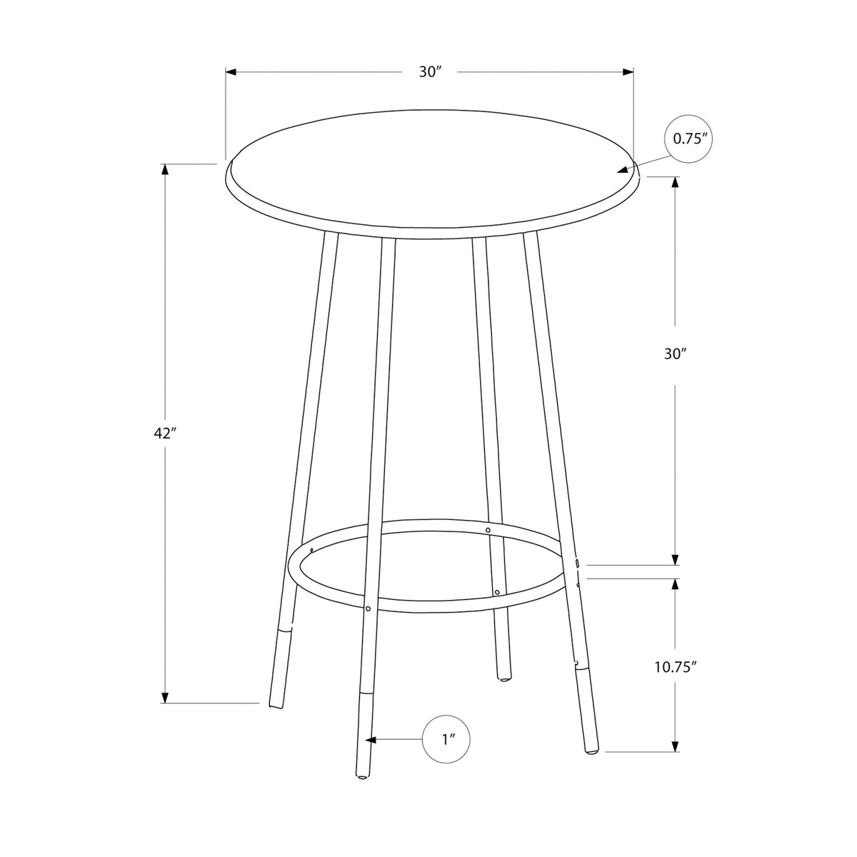 Monarch Specialties I 2310 Bar Maison, Table De Bar, Hauteur Bar, Pub, 30" Rond, Petit, Cuisine, Métal, Stratifié, D'aspect Marbre Brun, Contemporain, Moderne - Simple Boutique