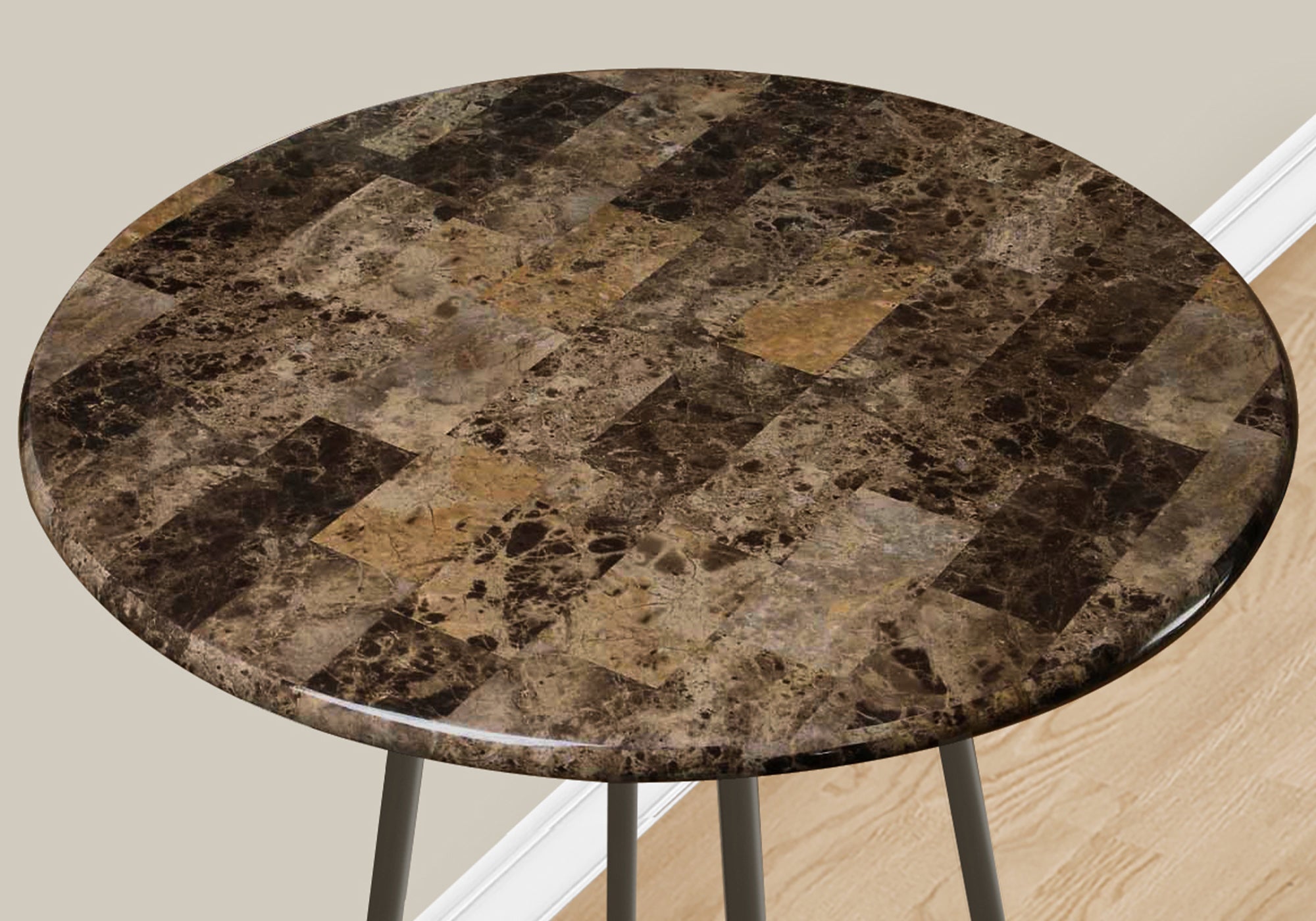 I 2310 Bar Maison, Table De Bar, Hauteur Bar, Pub, 30" Rond, Petit, Cuisine, Métal, Stratifié, D'aspect Marbre Brun, Contemporain, Moderne - Simple Boutique