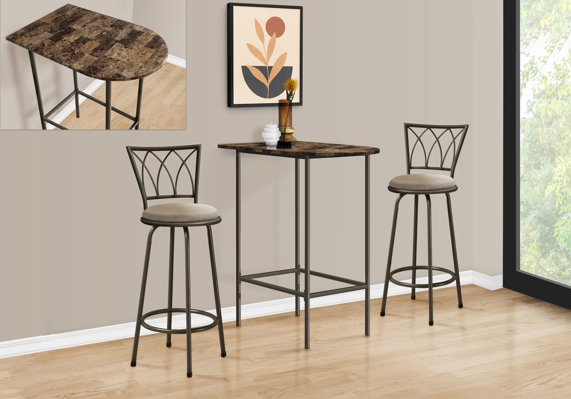 I 2315 Bar Maison, Table De Bar, Hauteur Bar, Pub, 36" Rectangulaire, Petit, Cuisine, Métal, Stratifié, D'aspect Marbre Brun, Contemporain, Moderne - Simple Boutique