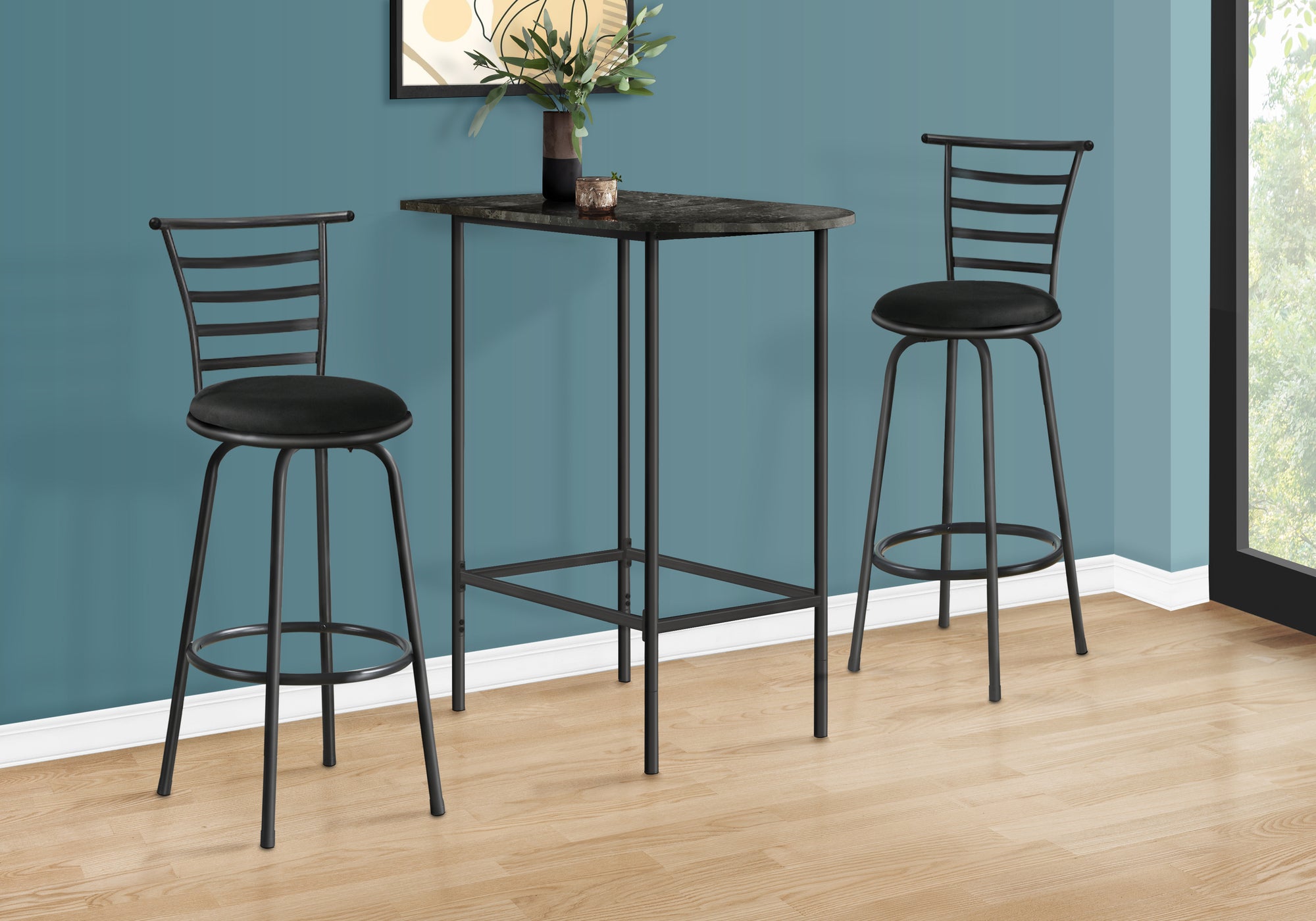 I 2325 Bar Maison, Table De Bar, Hauteur Bar, Pub, 36" Rectangulaire, Petit, Cuisine, Métal, Stratifié, Aspect Marbre Gris, Noir, Contemporain, Moderne - Simple Boutique