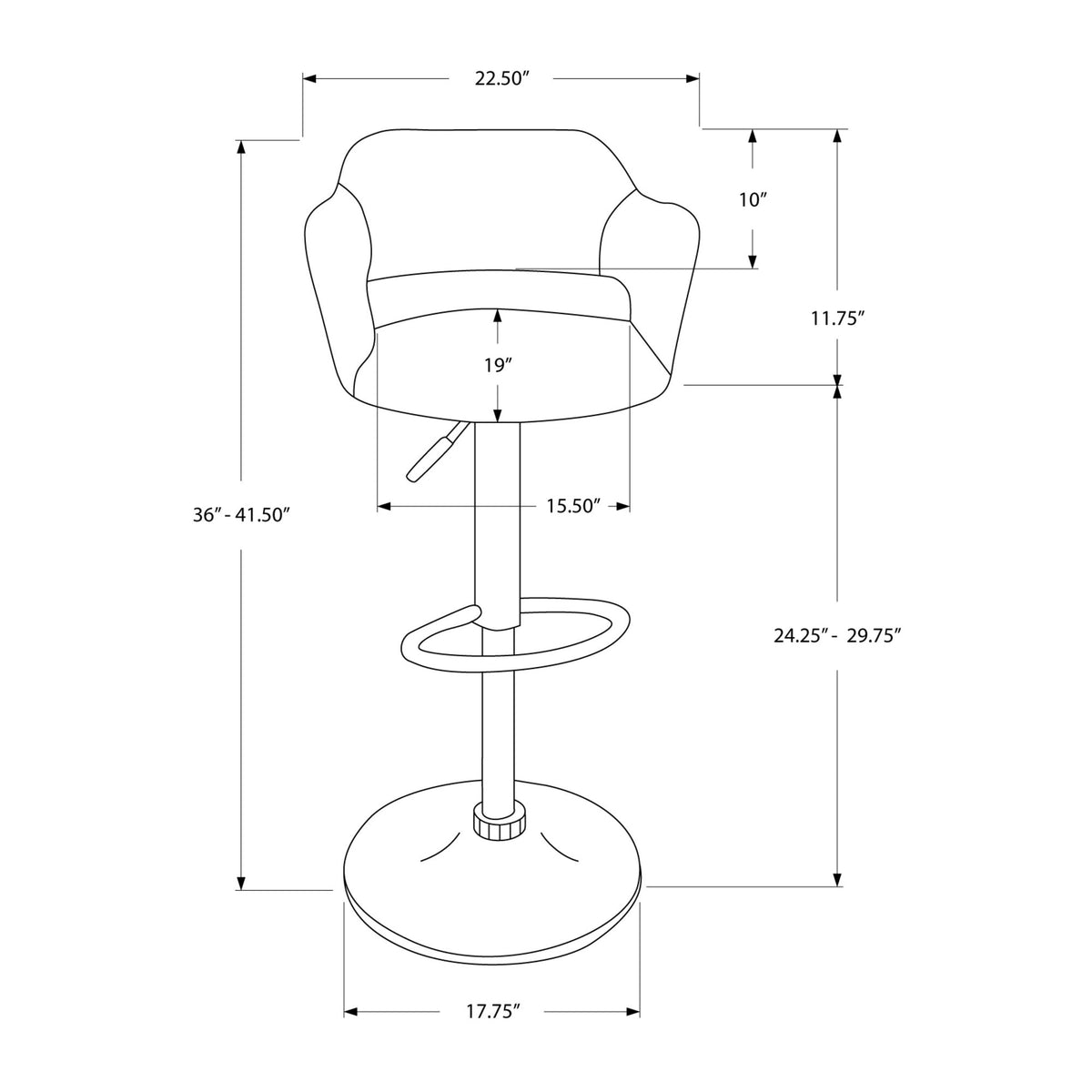 I 2357 Tabouret De Bar, Pivotant, Hauteur Bar, Ajustable, Métal, Pu D'aspect Cuir, Noir, Chrome, Contemporain, Moderne - Simple Boutique