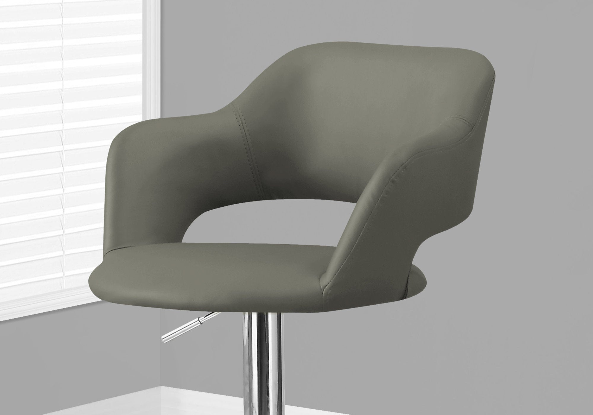 I 2364 Tabouret De Bar, Pivotant, Hauteur Bar, Ajustable, Métal, Pu D'aspect Cuir, Gris, Chrome, Contemporain, Moderne - Simple Boutique