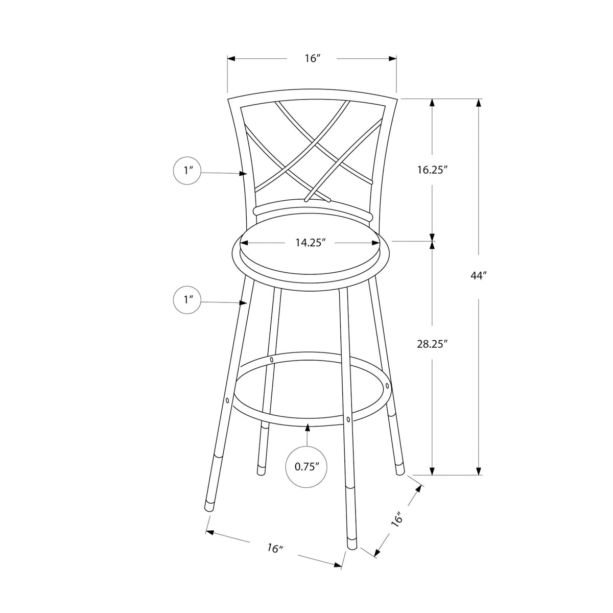 Monarch Specialties I 2375 Tabouret De Bar, Lot De 2, Pivotant, Hauteur Bar, Métal, Pu D'aspect Cuir, Noir, Contemporain, Moderne - Simple Boutique