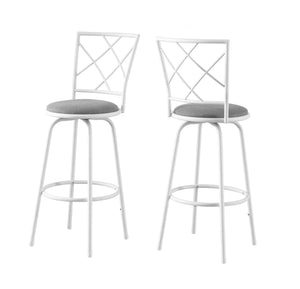I 2377 Tabouret De Bar, Lot De 2, Pivotant, Hauteur Bar, Métal, En Tissu, Blanc, Gris, Contemporain, Moderne - Simple Boutique