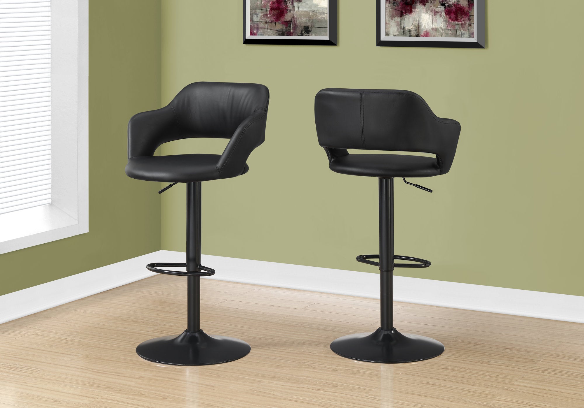 I 2381 Tabouret De Bar, Pivotant, Hauteur Bar, Ajustable, Métal, Pu D'aspect Cuir, Noir, Contemporain, Moderne - Simple Boutique