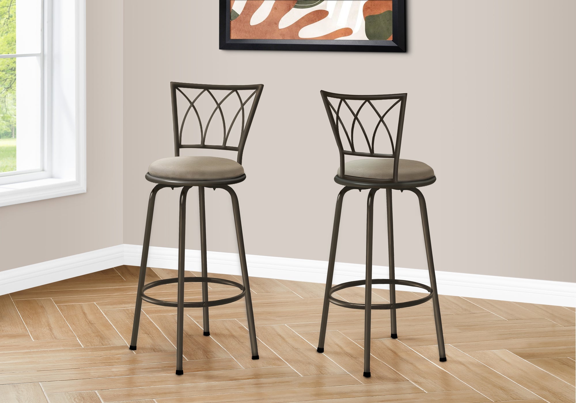 I 2393 Tabouret De Bar, Lot De 2, Pivotant, Hauteur Bar, Métal, En Tissu, Brun, Beige, Contemporain, Moderne - Simple Boutique