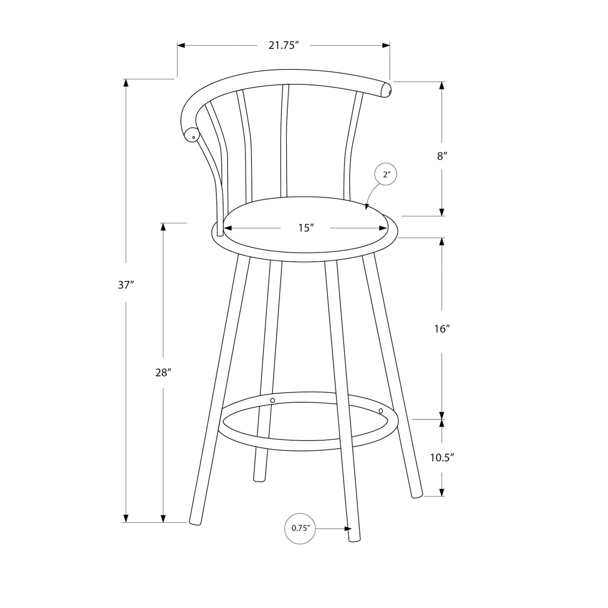 Monarch Specialties I 2398 Tabouret De Bar, Lot De 2, Pivotant, Hauteur Bar, Bois, Pu D'aspect Cuir, Noir, Contemporain, Moderne - Simple Boutique