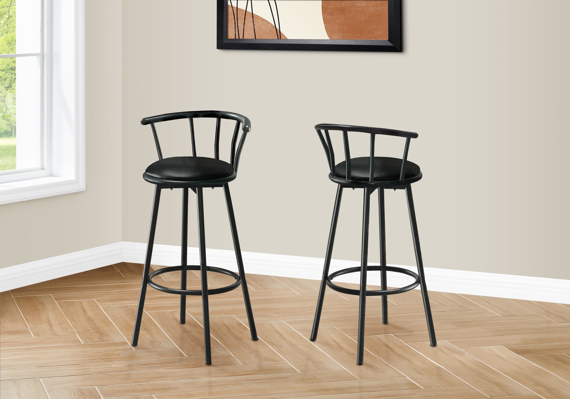 I 2398 Tabouret De Bar, Lot De 2, Pivotant, Hauteur Bar, Bois, Pu D'aspect Cuir, Noir, Contemporain, Moderne - Simple Boutique