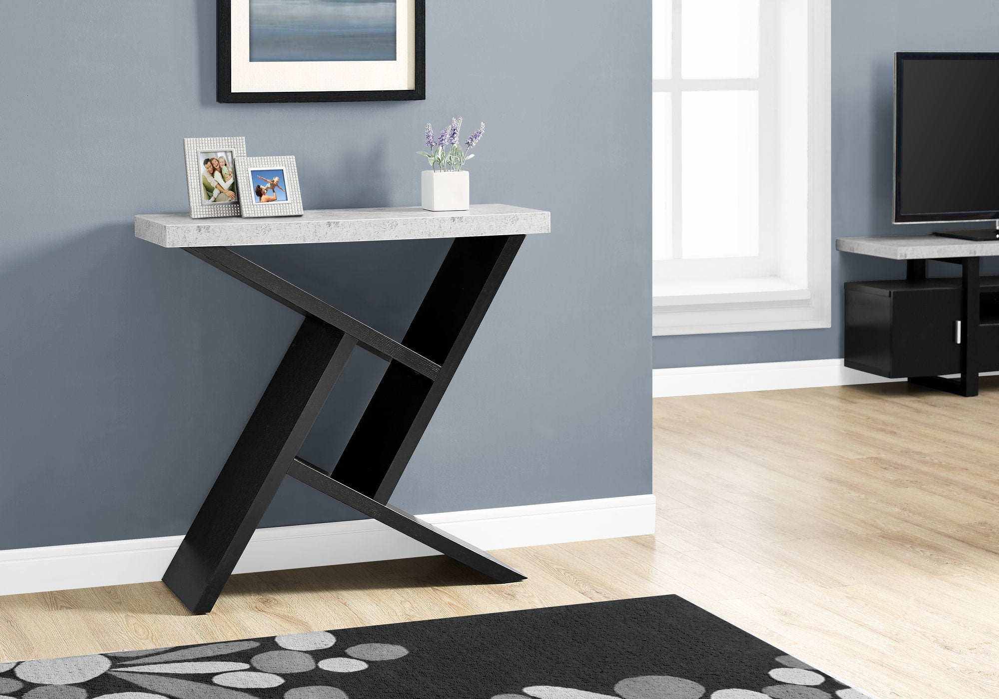 I 2406 Table D'appoint, Console, Entrée, Étroit, Sofa, Salon, Chambre À Coucher, Stratifié, Gris, Noir, Contemporain, Moderne - Simple Boutique